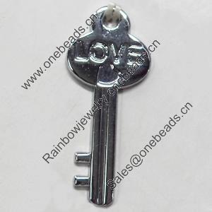 Pendant Zinc Alloy Jewelry Findings, Nobelium Plated, Key, 14x32mm, Sold by PC