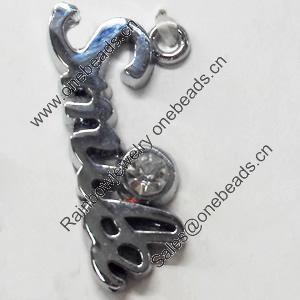 Pendant Zinc Alloy Jewelry Findings, Nobelium Plated, 26x13mm, Sold by PC