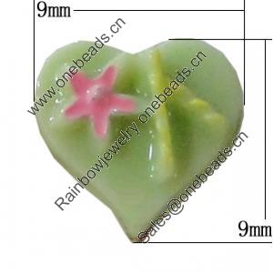 Resin Cabochons, No-Hole Jewelry findings, Heart 9x9mm, Sold by Bag 
