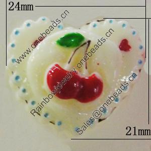 Resin Cabochons, No-Hole Jewelry findings, Heart 21x24mm, Sold by Bag 