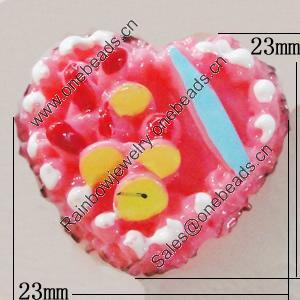 Resin Cabochons, No-Hole Jewelry findings, Heart 23x23mm, Sold by Bag 