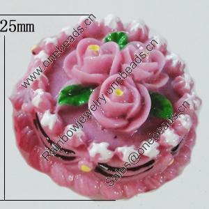 Resin Cabochons, No-Hole Jewelry findings, 25mm, Sold by Bag 
