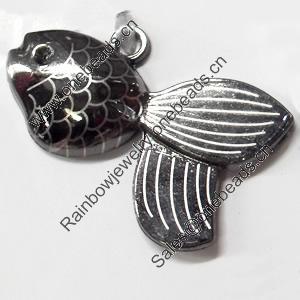 Pendant Zinc Alloy Jewelry Findings, Nobelium Plated, Fish, 19x30mm, Hole:2mm, Sold by PC