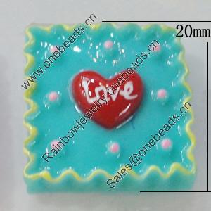 Resin Cabochons, No-Hole Jewelry findings, Square 20mm, Sold by Bag 
