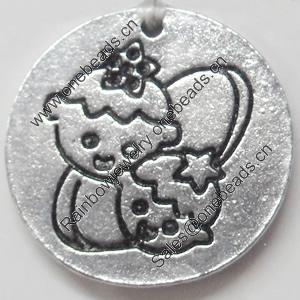 Pendant Zinc Alloy Jewelry Findings, Flat Round, 22mm，Sold by PC