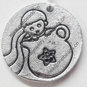 Pendant Zinc Alloy Jewelry Findings, Flat Round, 22mm，Sold by PC