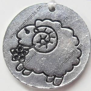 Pendant Zinc Alloy Jewelry Findings, Flat Round, 22mm，Sold by PC