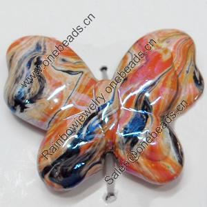 Acrylic Beads Plated AB, Butterfly, 33x27mm, Sold by Bag