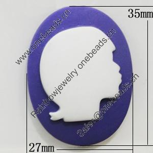 Cameos Resin Beads, No-Hole Jewelry findings, Flat Oval 27x35mm, Sold by Bag