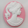 Cameos Resin Beads, No-Hole Jewelry findings, Flat Oval 32x39mm, Sold by Bag