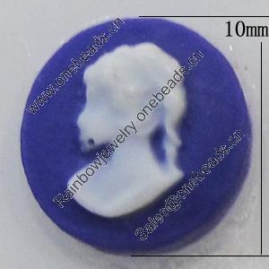 Cameos Resin Beads, No-Hole Jewelry findings, Flat Round 10mm, Sold by Bag