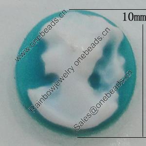 Cameos Resin Beads, No-Hole Jewelry findings, Flat Round 10mm, Sold by Bag