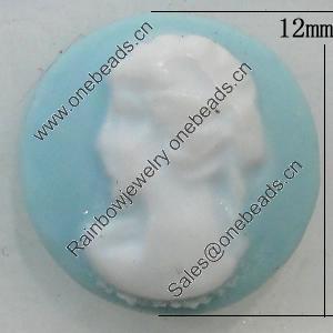 Cameos Resin Beads, No-Hole Jewelry findings, Flat Round 12mm, Sold by Bag