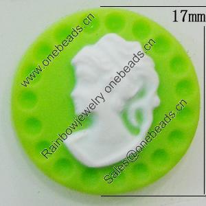 Cameos Resin Beads, No-Hole Jewelry findings, Flat Round 17mm, Sold by Bag