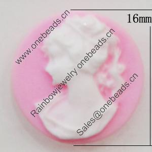 Cameos Resin Beads, No-Hole Jewelry findings, Flat Round 16mm, Sold by Bag