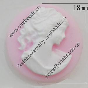 Cameos Resin Beads, No-Hole Jewelry findings, Flat Round 18mm, Sold by Bag