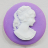 Cameos Resin Beads, No-Hole Jewelry findings, Flat Round 19mm, Sold by Bag