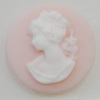 Cameos Resin Beads, No-Hole Jewelry findings, Flat Round 18mm, Sold by Bag