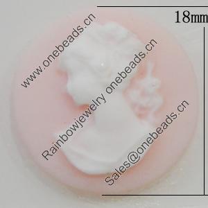 Cameos Resin Beads, No-Hole Jewelry findings, Flat Round 18mm, Sold by Bag