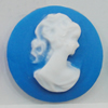 Cameos Resin Beads, No-Hole Jewelry findings, Flat Round 21mm, Sold by Bag