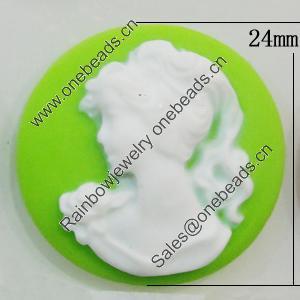 Cameos Resin Beads, No-Hole Jewelry findings, Flat Round 24mm Sold by Bag