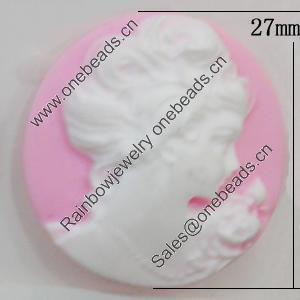 Cameos Resin Beads, No-Hole Jewelry findings, Flat Round 27mm, Sold by Bag