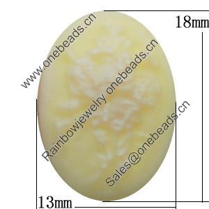 Cameos Resin Beads, No-Hole Jewelry findings, Flat Oval 13x18mm, Sold by Bag