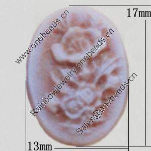 Cameos Resin Beads, No-Hole Jewelry findings, Flat Oval 13x17mm, Sold by Bag