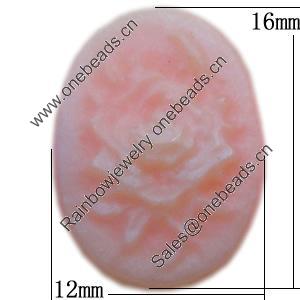 Cameos Resin Beads, No-Hole Jewelry findings, Flat Oval 12x16mm, Sold by Bag