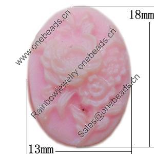 Cameos Resin Beads, No-Hole Jewelry findings, Flat Oval 13x18mm, Sold by Bag