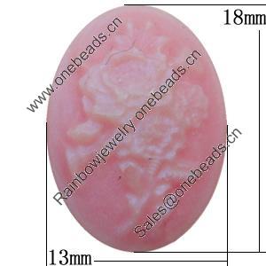 Cameos Resin Beads, No-Hole Jewelry findings, Flat Oval 13x18mm, Sold by Bag