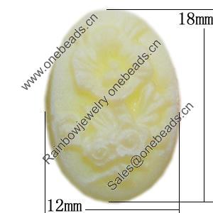 Cameos Resin Beads, No-Hole Jewelry findings, Flat Oval 12x18mm, Sold by Bag