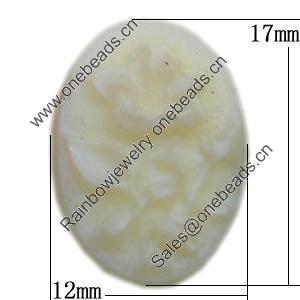 Cameos Resin Beads, No-Hole Jewelry findings, Flat Oval 12x17mm, Sold by Bag