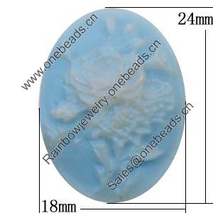 Cameos Resin Beads, No-Hole Jewelry findings, Flat Oval 18x24mm, Sold by Bag