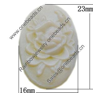 Cameos Resin Beads, No-Hole Jewelry findings, Flat Oval 16x23mm, Sold by Bag
