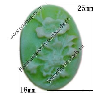 Cameos Resin Beads, No-Hole Jewelry findings, Flat Oval 18x25mm, Sold by Bag