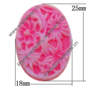 Cameos Resin Beads, No-Hole Jewelry findings, Flat Oval 18x25mm, Sold by Bag