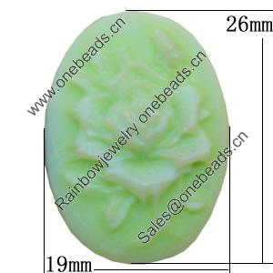 Cameos Resin Beads, No-Hole Jewelry findings, Flat Oval 19x26mm, Sold by Bag