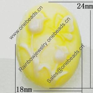 Cameos Resin Beads, No-Hole Jewelry findings, Flat Oval 18x24mm, Sold by Bag
