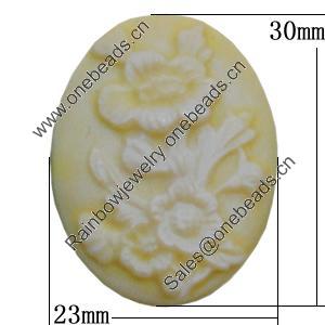 Cameos Resin Beads, No-Hole Jewelry findings, Flat Oval 23x30mm, Sold by Bag