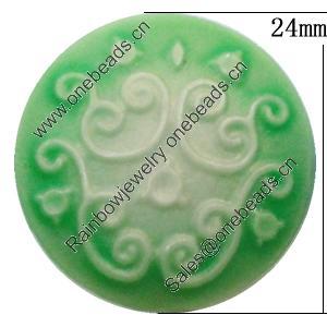 Cameos Resin Beads, No-Hole Jewelry findings, Flat Round 24mm, Sold by Bag
