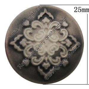 Cameos Resin Beads, No-Hole Jewelry findings, Flat Round 25mm, Sold by Bag