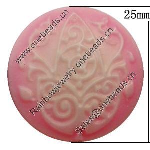 Cameos Resin Beads, No-Hole Jewelry findings, Flat Round 25mm, Sold by Bag