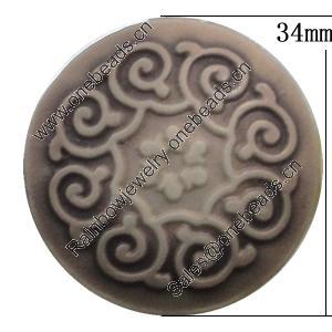 Cameos Resin Beads, No-Hole Jewelry findings, Flat Round 34mm, Sold by Bag