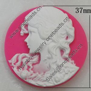 Cameos Resin Beads, No-Hole Jewelry findings, Flat Round 37mm, Sold by Bag