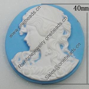 Cameos Resin Beads, No-Hole Jewelry findings, Flat Round 40mm, Sold by Bag