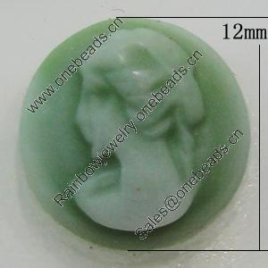 Cameos Resin Beads, No-Hole Jewelry findings, Flat Round 12mm, Sold by Bag