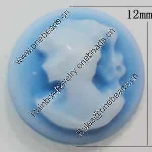 Cameos Resin Beads, No-Hole Jewelry findings, Flat Round 12mm, Sold by Bag