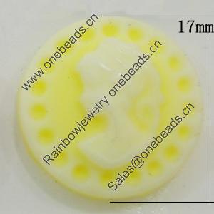 Cameos Resin Beads, No-Hole Jewelry findings, Flat Round 17mm, Sold by Bag