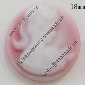 Cameos Resin Beads, No-Hole Jewelry findings, Flat Round 18mm, Sold by Bag